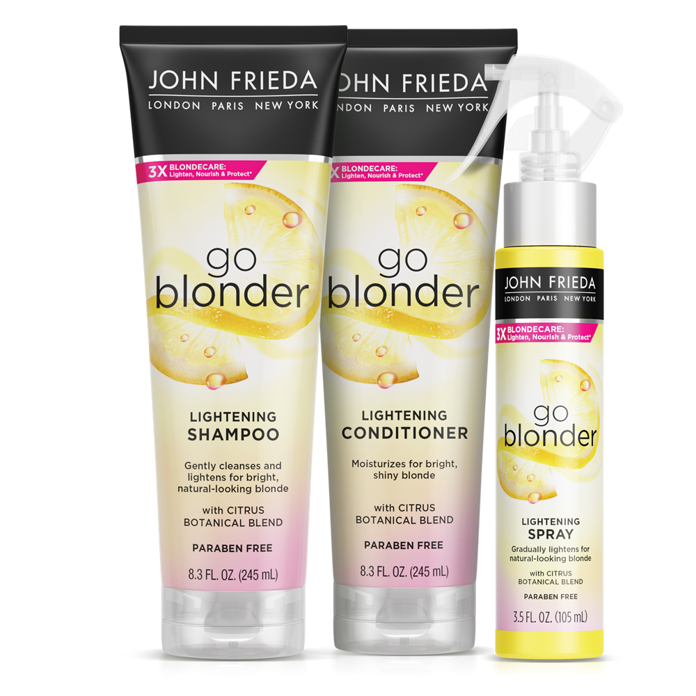 John Frieda Go Blonder® Bundle with the Lightening Shampoo, Conditioner, and Spray.