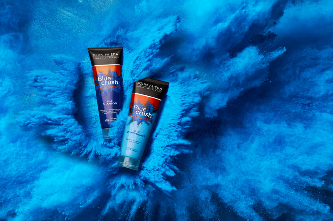 John Frieda Blue Crush for Brunettes line with crushed blue pigments