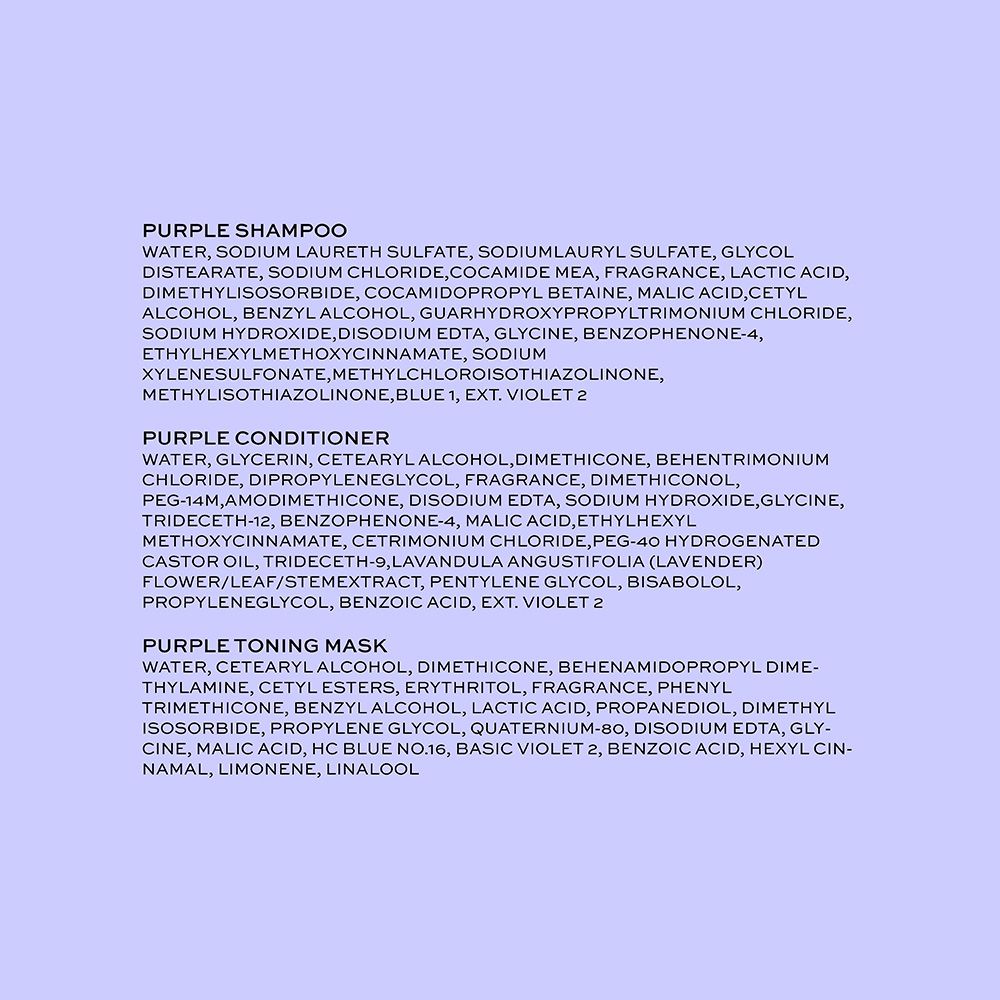 Ingredients within each product of the Violet Crush Bundle