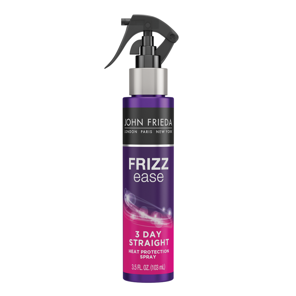 Front of Pack: Frizz Ease 3 Day Straight Heat Protection Spray.
