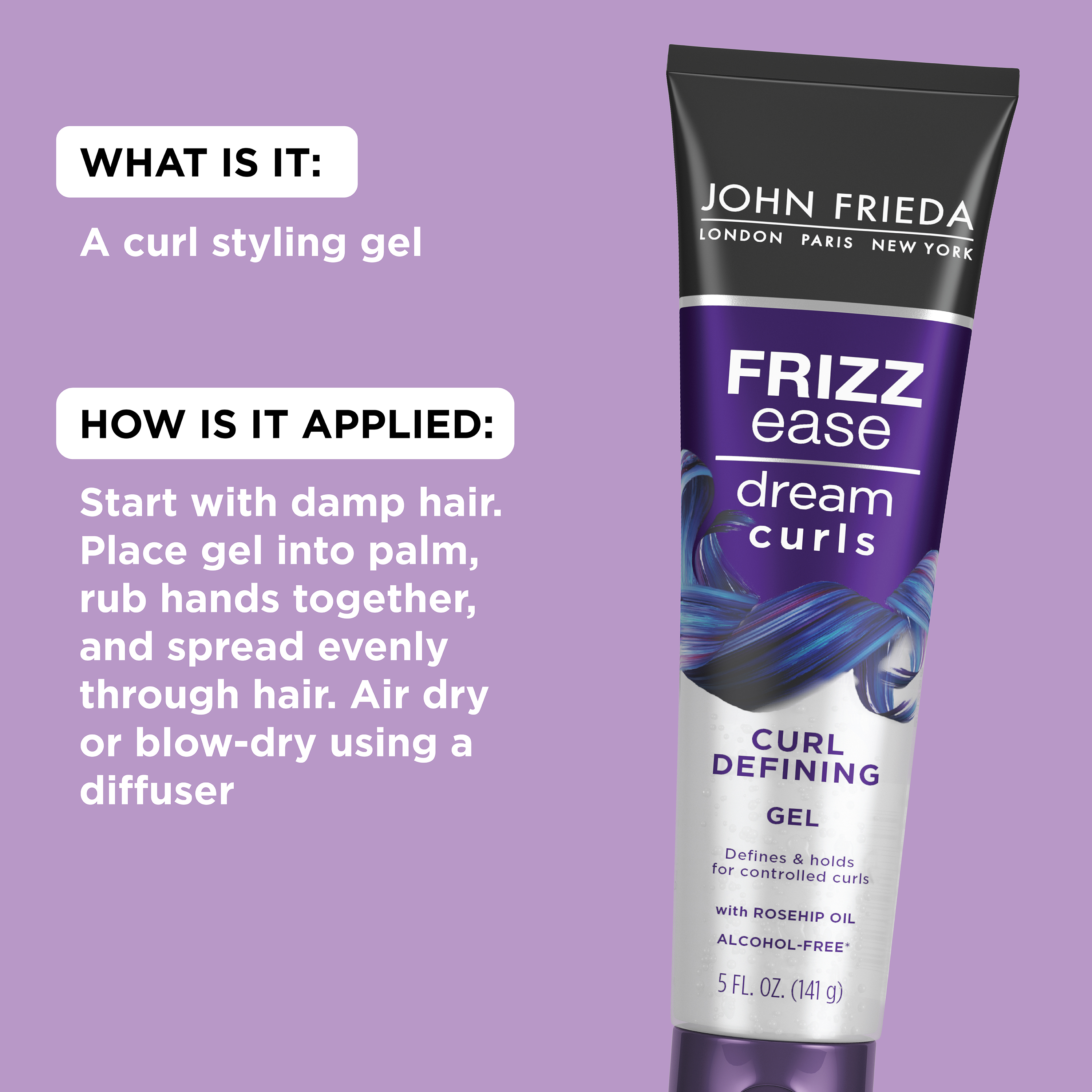 What it is: A curl styling gel. To apply it, start with damp hair. Place gel into palm, rub hands together, and spread evenly through hair. Air dry or blow-dry using a diffuser.