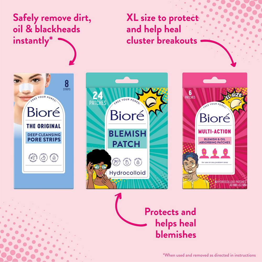 Safely remove dirt, oil and blackheads instantly.* XL size to protect and help cluster breakouts. Protects and helps heal blemishes. *When used and removed as directed in instructions. 
