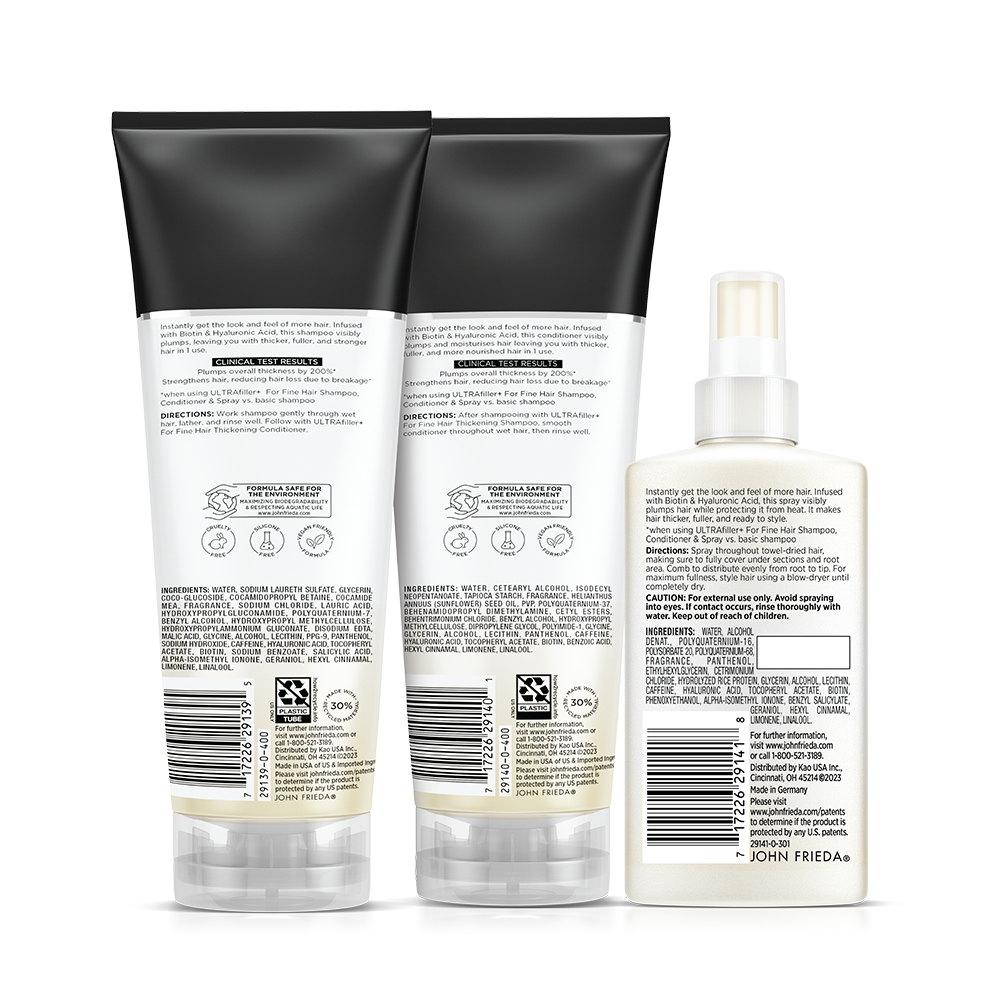 Back of Pack: ULTRAfiller+ Thickening Bundle with Shampoo, Conditioner, and Spray