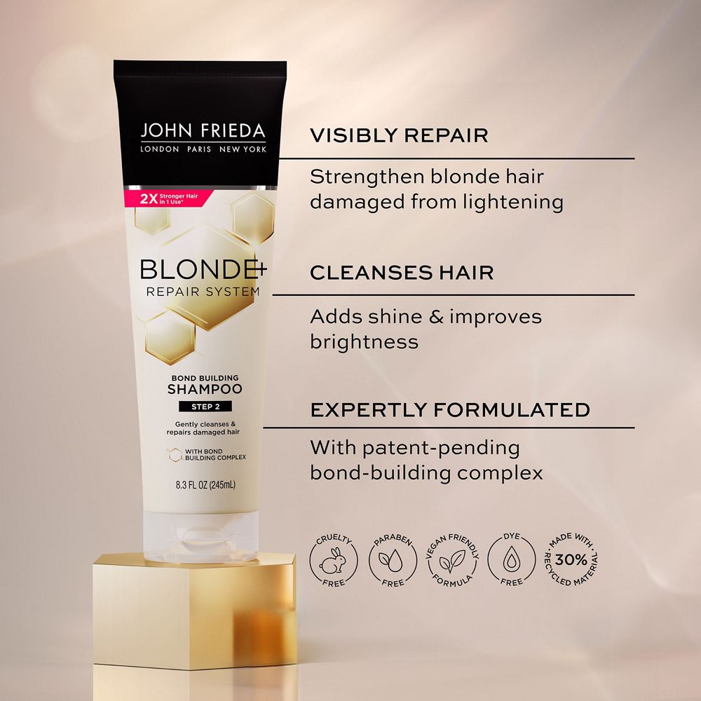 Blonde+ Repair System Bond Building Shampoo key highlights.