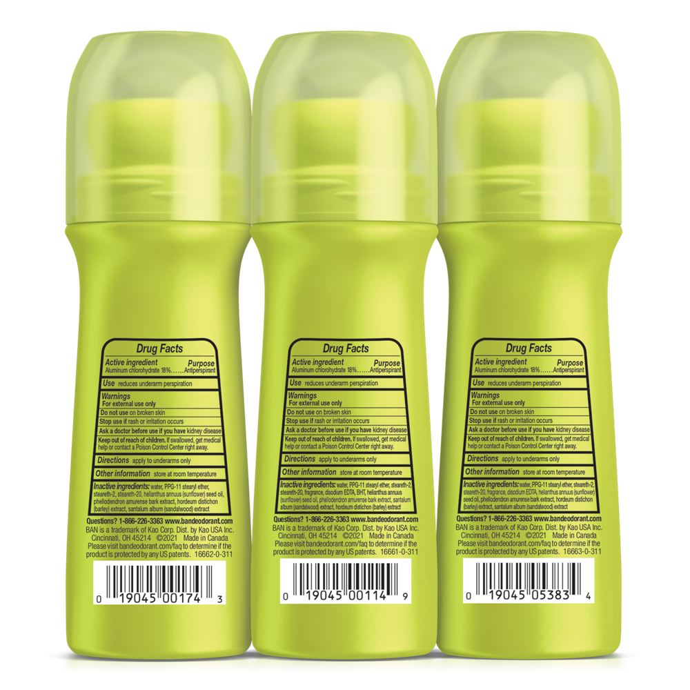 Three green bottles with drug fact labels and upc codes