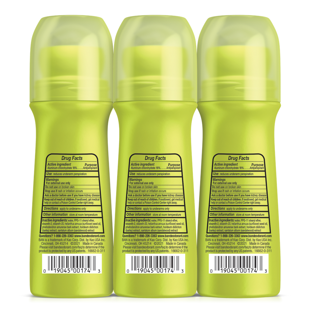 Three green bottles with drug fact labels and upc codes.