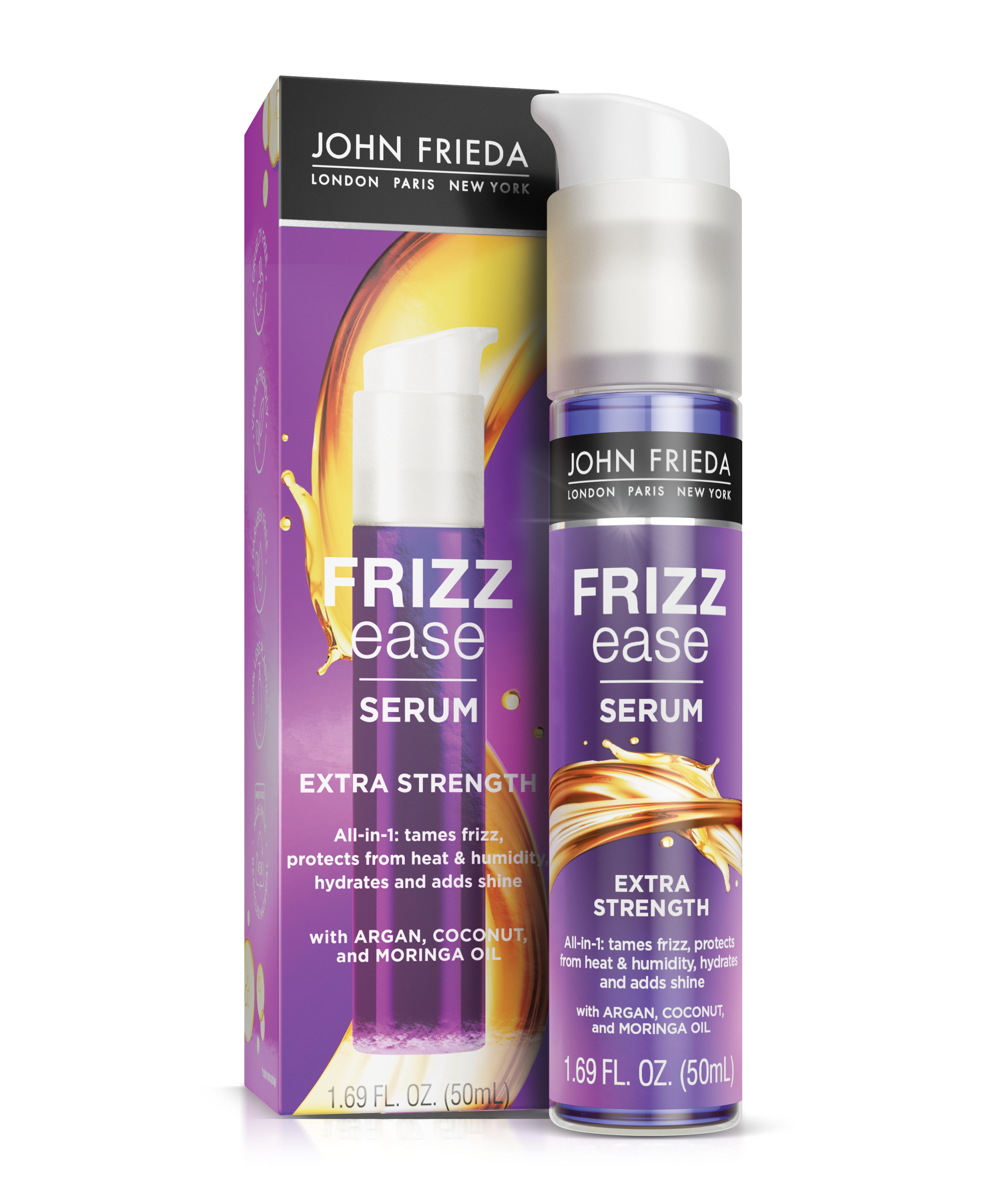 Front of Pack: Frizz Ease Extra Strength Serum with box.