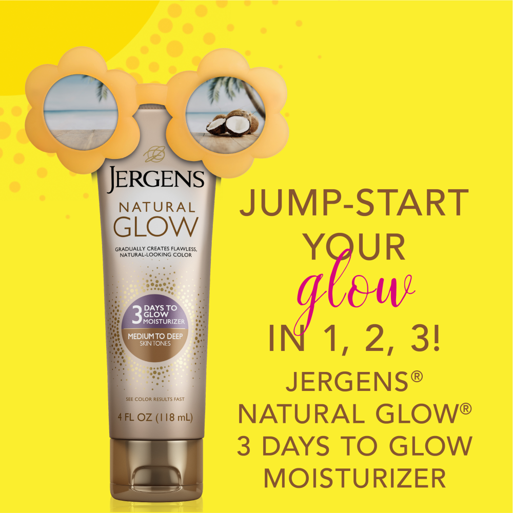Jump-start your glow in 1, 2, 3! Jergens natural glow 3 days to glow moisturizer.