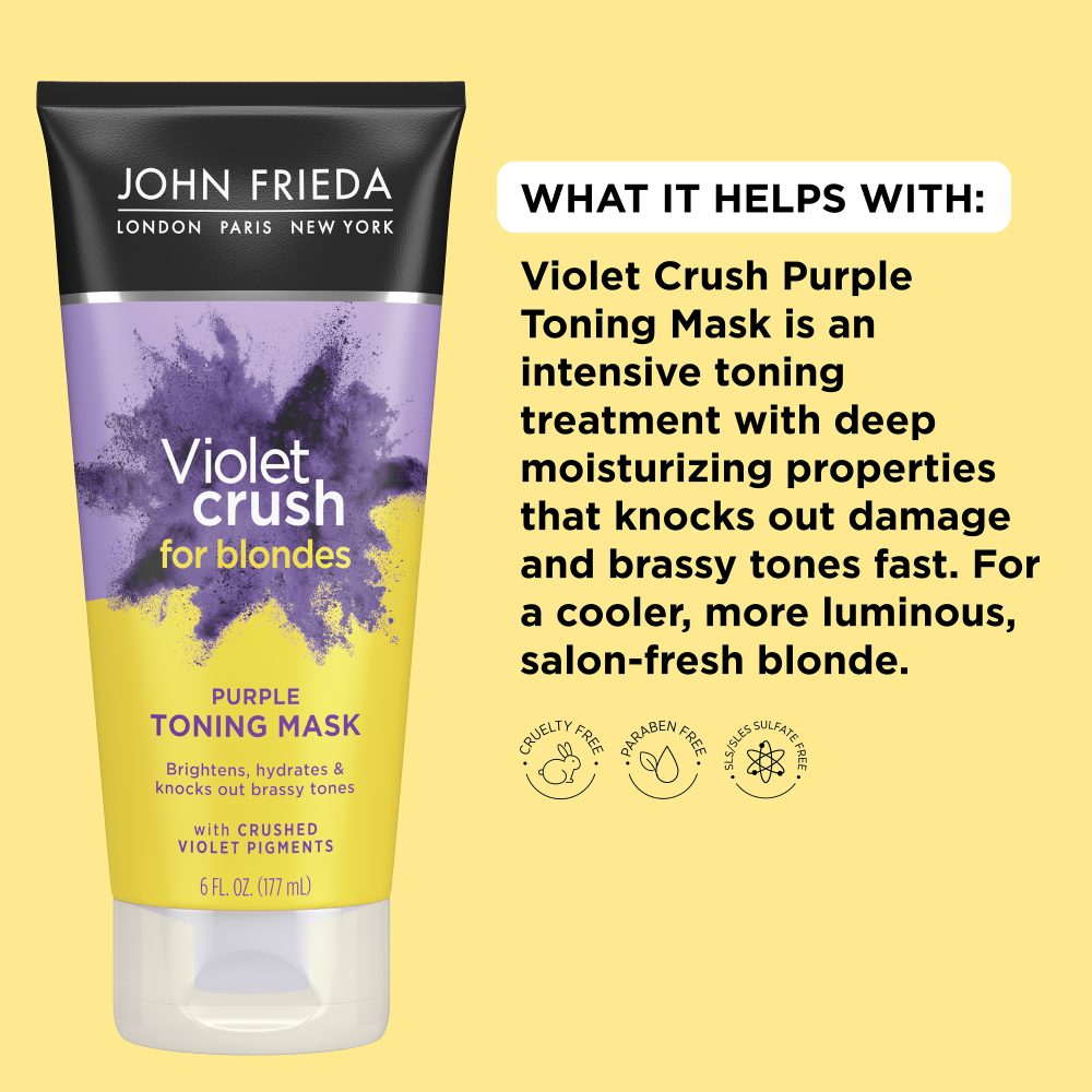 John Frieda Violet Crush for Blondes Purple Toning Mask - what it helps with.