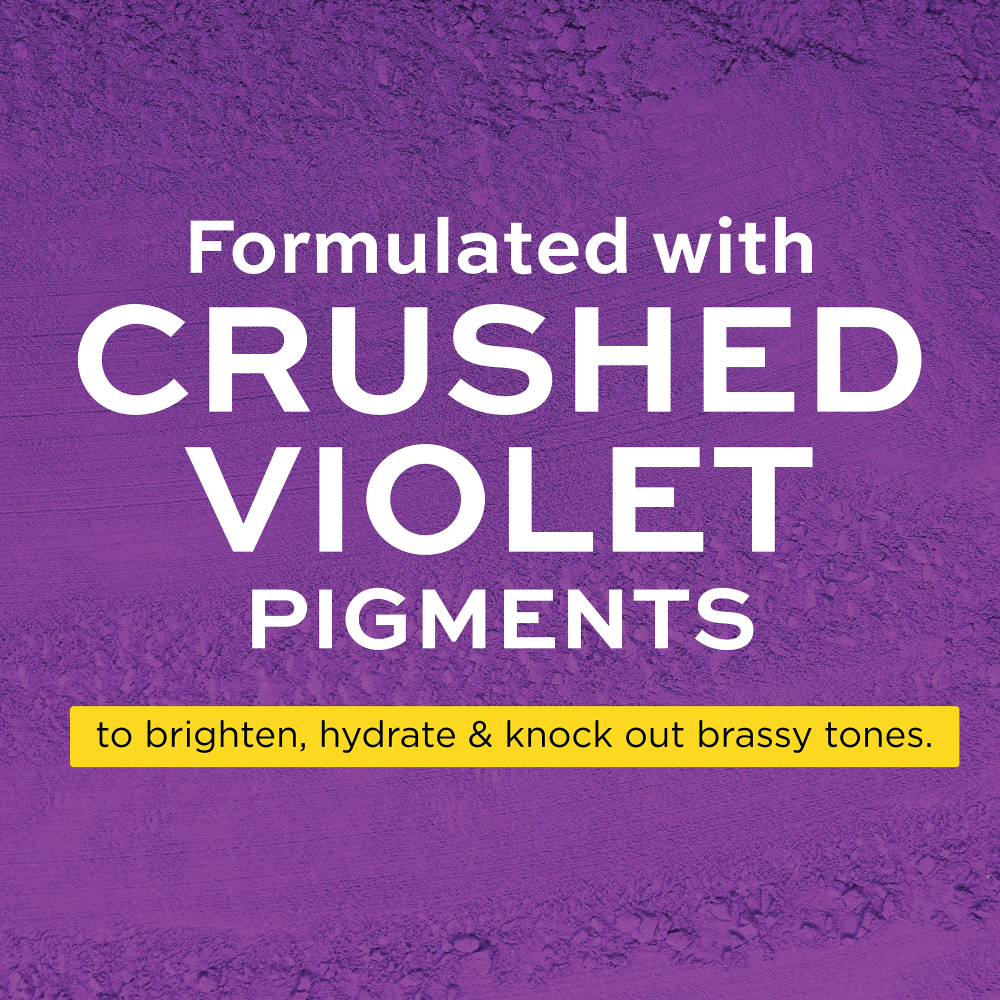 John Frieda Violet Crush for Blondes Purple Toning Mask formulated with crushed violet pigments.