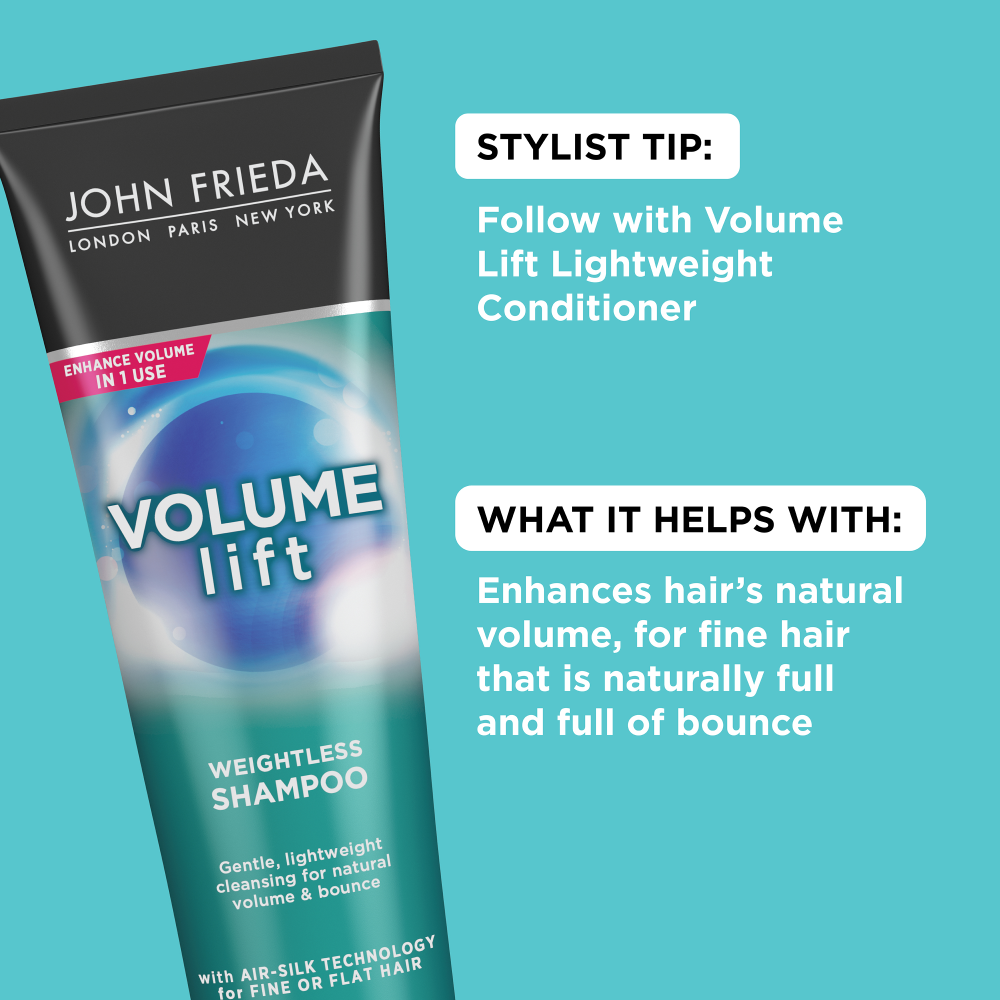 Follow the Volume Lift Weightless Shampoo with the Liftweight Conditioner. This shampoo enhances hair's natural volume for fine hair that is naturally full and full of bounce.