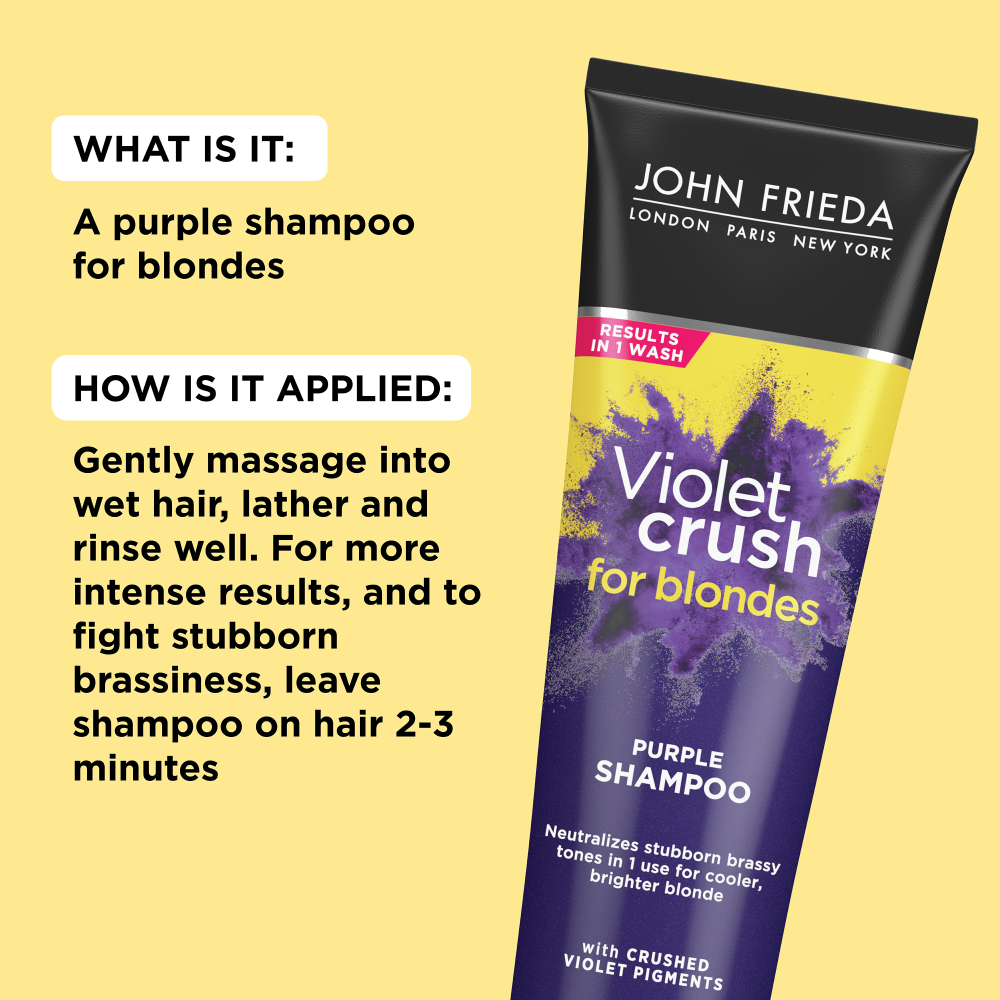 John Frieda Violet Crush for Blondes Purple Shampoo - what it is and how it's applied.