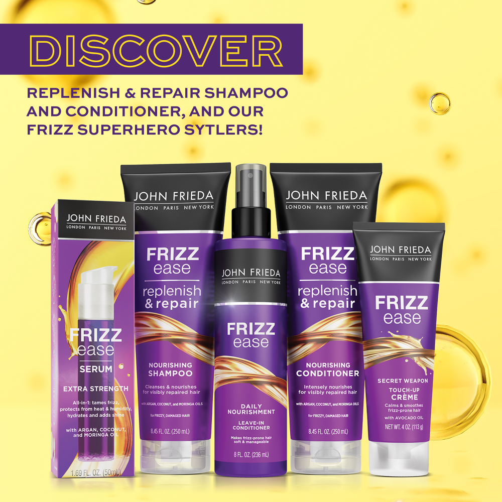 Discover replenish and repair shampoo and conditioner, and our frizz superhero stylers!