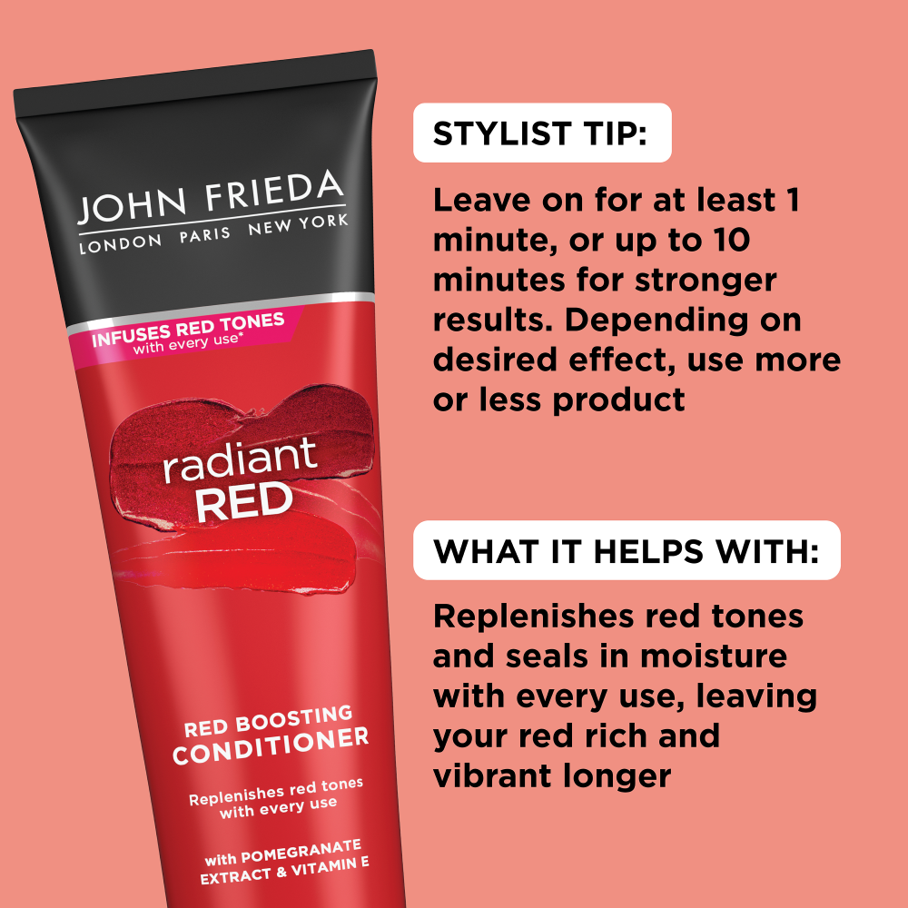 Stylist Tip: Leave on for at least 1 minute, or up to 10 minutes for stronger results. Depending on desired effect, use more or less product. What it helps with: Replenishes red tones and seals in moisture with every use, leaving your red rich and vibrant longer.