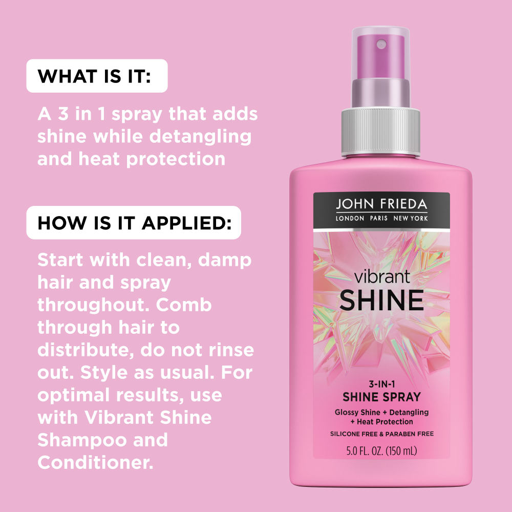 John Frieda Vibrant Shine 3-in-1 Shine Spray - what it is and how it's applied.