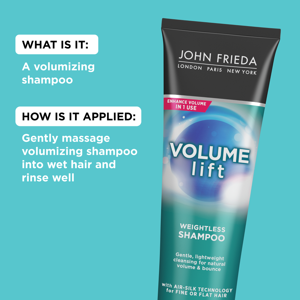 John Frieda Volume Lift Weightless Shampoo what it is and how it's applied.