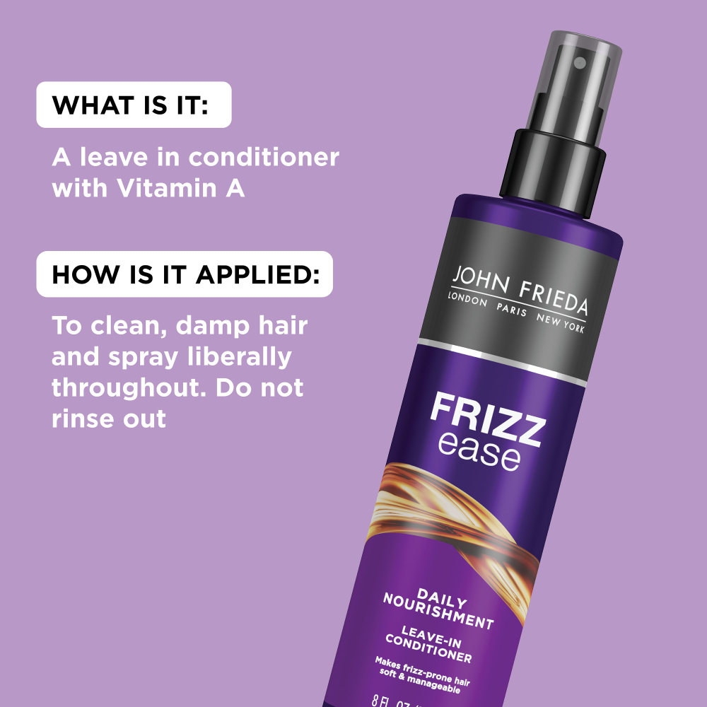 What is it: A leave in conditioner with Vitamin A. How is it applied: To clean,  damp hair and spray liberally throughout. Do not rinse out.