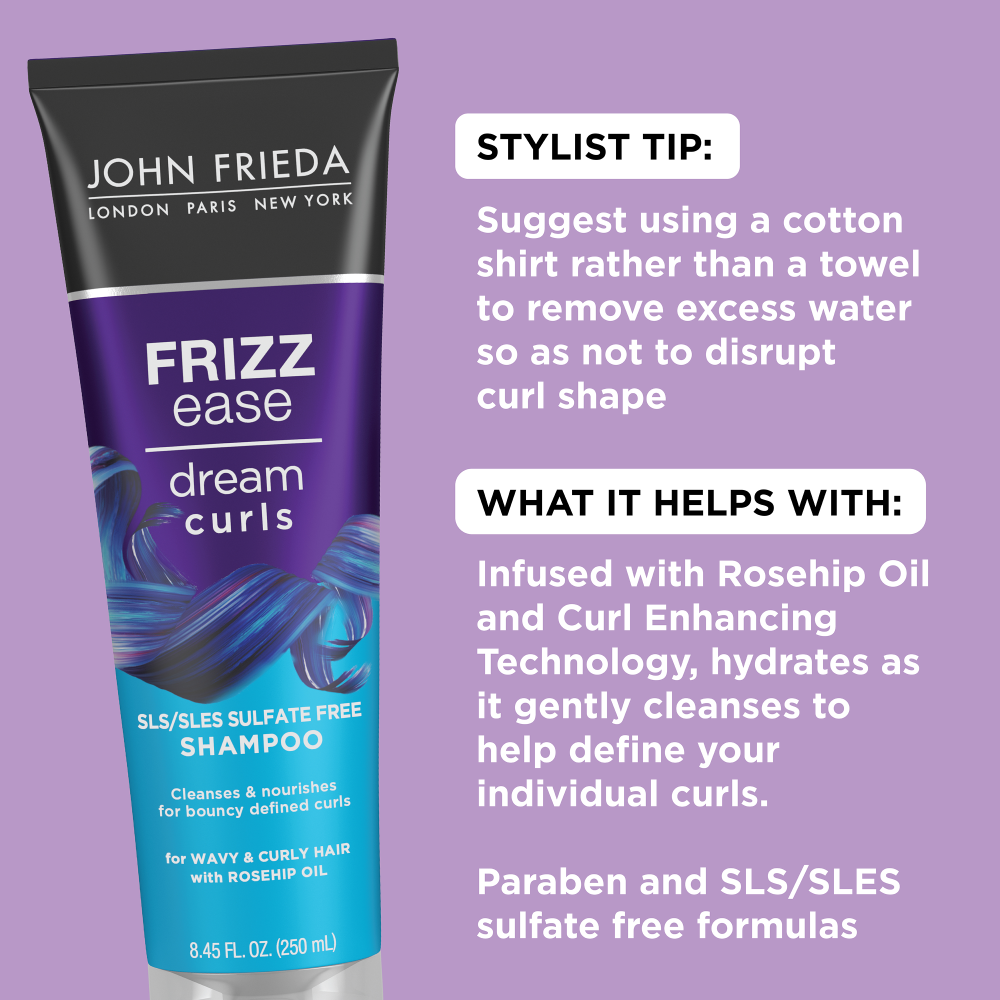 Stylist Tip: Suggest using a cotton shirt rather than a towel to remove excess water so as not to disrupt curl shape. What it helps with: Infused with Rosehip Oil and Curl Enhancing Technology, hydrates as it gently cleanses to help define your individual curls. Paraben and SLS/SLES sulfate free formulas.
