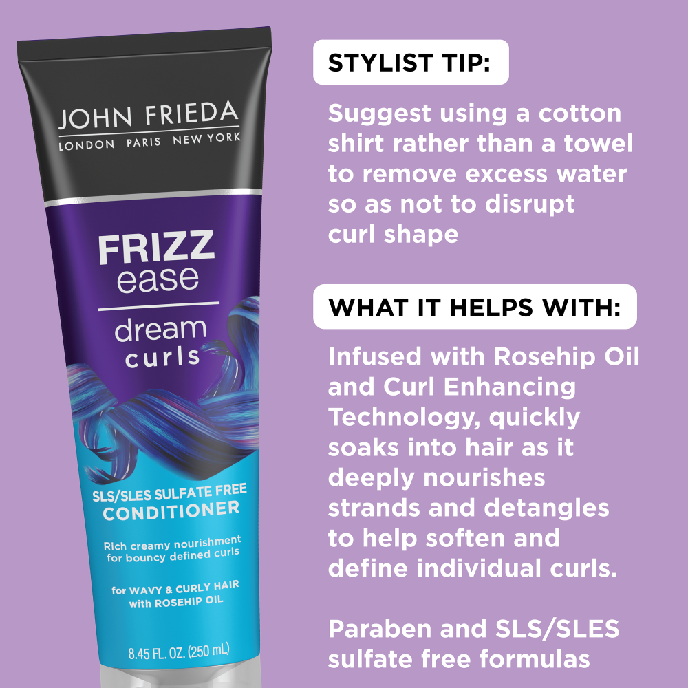 Stylist Tip: Suggest using a cotton shirt rather than a towel to remove excess water so as to not disrupt curl shape. What it helps with: Infused with Rosehip Oil and Curl Enhancing Technology quickly soaks into hair as it deeply nourishes strands and detangles to help soften and define individual curls. Paraben and SLS/SLES sulfate free formulas.