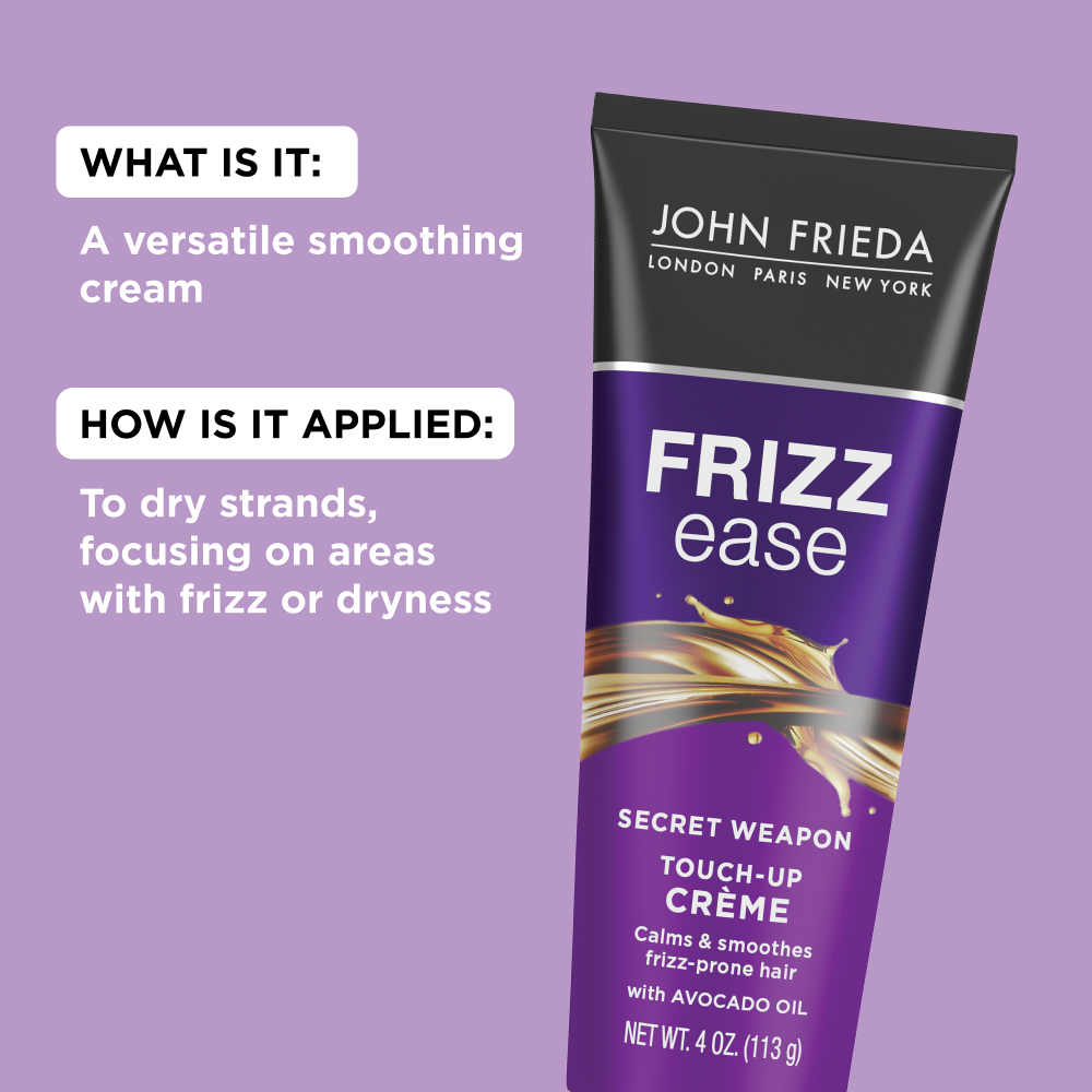 What is it: A versatile smoothing cream. How is it applied: To dry strands, focusing on areas with frizz or dryness.
