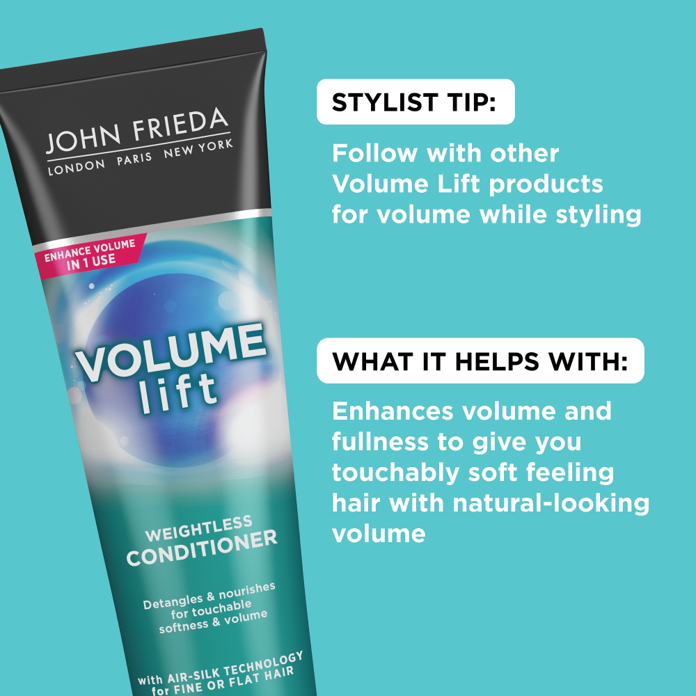 John Frieda Volume Lift Weightless Conditioner stylist tip, what it helps with.